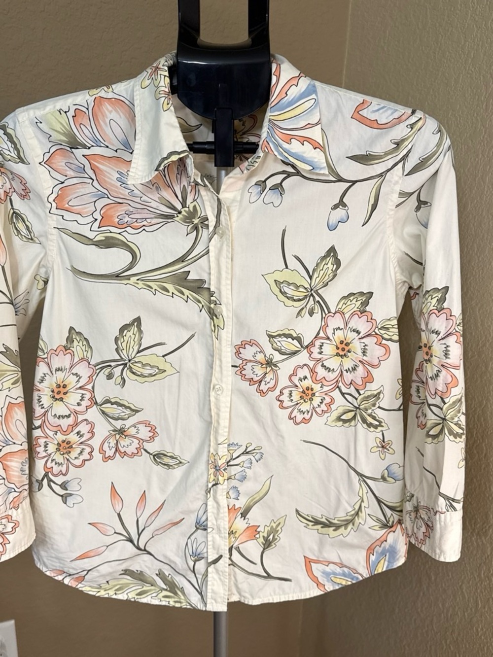 Lauren Ralph Lauren Cream Floral Button-Down Shirt with Peach and Green Accents